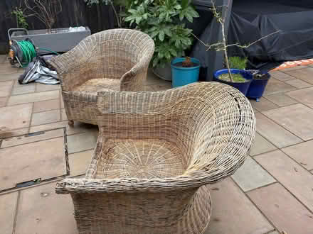 Photo of free 2 wicker garden chairs (Roffey RH12) #1