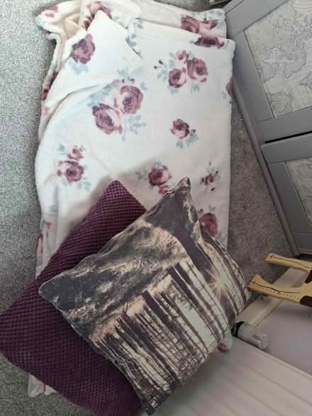 Photo of free White and purple blanket cushion (Whitwell, S80) #1