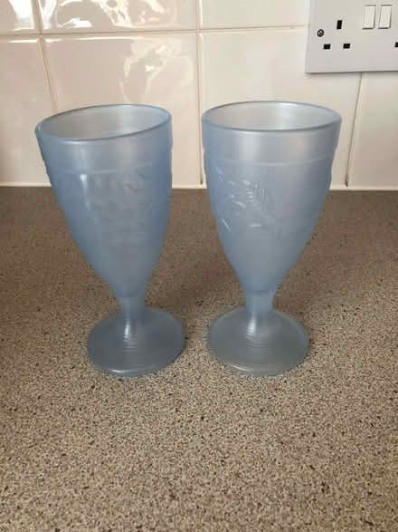 Photo of free Pair of thick glass wine goblets (Wood Farm OX3) #1