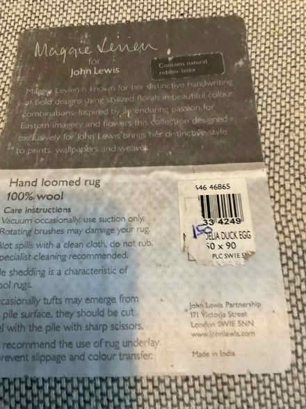 Photo of free John Lewis rug 100%wool 150 by 90 (SE26) #3