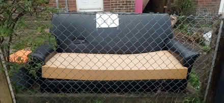 Photo of free Black leatherette (pleather) 1970s sofa. (Whitehawk BN2) #1