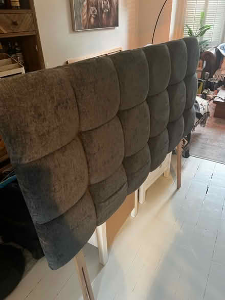 Photo of free Grey velvet king size headboard (Queens Park) #3