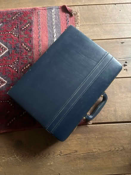 Photo of free Old school navy leather briefcase (Farnham Common, Bucks, SL2) #3