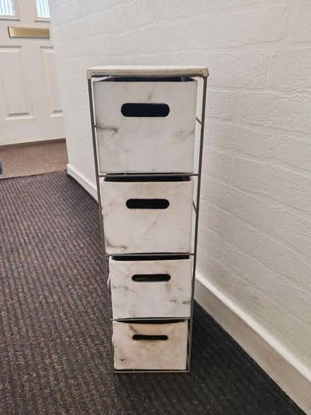 Photo of free Narrow fabric drawers grey marble (Blurton ST3) #1