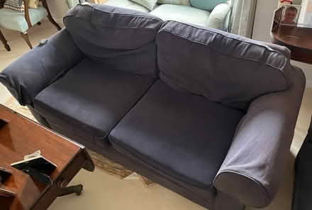 Photo of free 2 x blue 3 seater sofas (SP11 Kimpton, Hampshire) #1