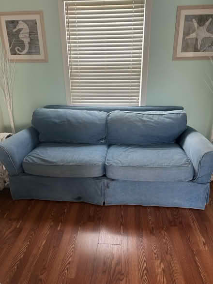Photo of free Well-Loved Comfy Denim Couch (Pasadena, MD) #1