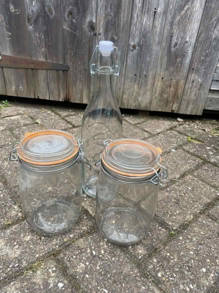 Photo of free 2 large Kilner jars & bottle with stopper (Cogges OX28) #1