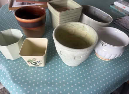 Photo of free 7 plant pots, ceramic and plastic varying sizes (Hale End E4) #1