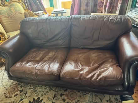 Photo of free Brown leather sofa - 6 ft wide (Rathgar) #1