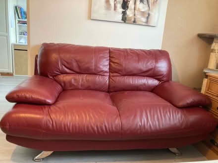 Photo of free burgundy faux leather sofa (Coley RG1) #4
