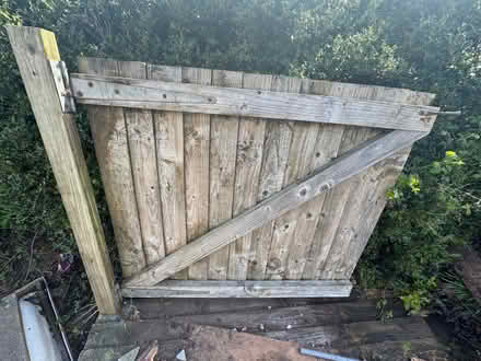 Photo of free Garden wooden gate with hinges 49” wide x 44.5” high (Spondon DE21) #2