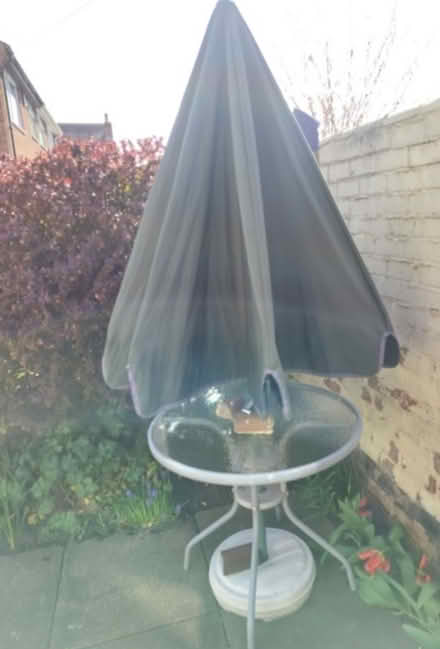 Photo of free Round glass garden table & parasol (Stapleford Nottingham NG9) #1