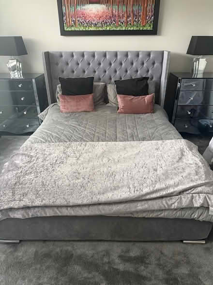 Photo of free Grey velvet bed frame & headboard (Earlsdon Coventry) #1