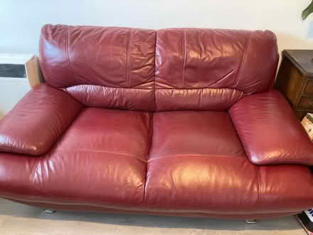Photo of free burgundy faux leather sofa (Coley RG1) #2