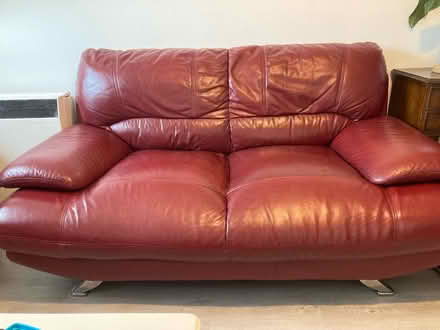 Photo of free burgundy faux leather sofa (Coley RG1) #1