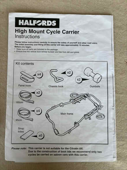 Photo of free Car bicycle carrier with original instruction leaflet (Stratford-upon-Avon CV37) #3