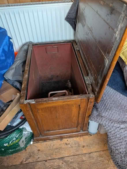 Photo of free Dark wood coal and/or log box with removable metal liner (Coven Heath WV10) #3