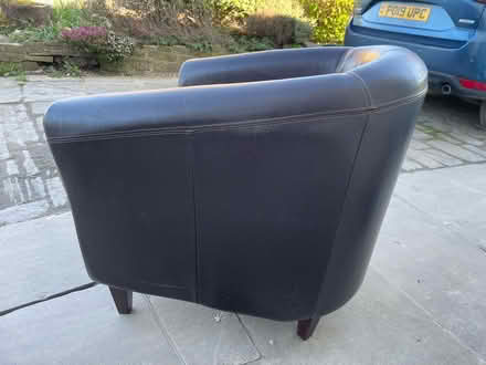 Photo of free Brown leather tub chair and cushion (Within Fields HX3) #2
