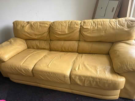 Photo of free Large 3/4 seater yellow sofa (WD17 Cassiobury Est) #1