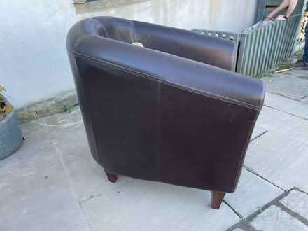 Photo of free Brown leather tub chair and cushion (Within Fields HX3) #4