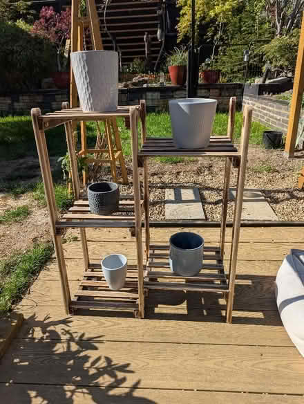 Photo of free 5 Layer wooden Plant Stand with grey pots (Grangeway area NN10) #1