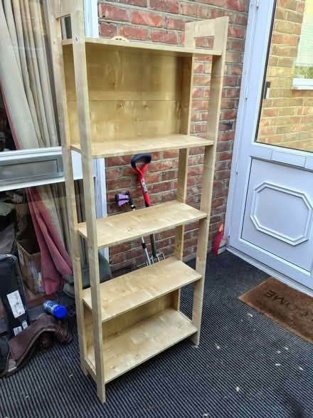 Photo of free Tall wood shelves (Halstead) #1