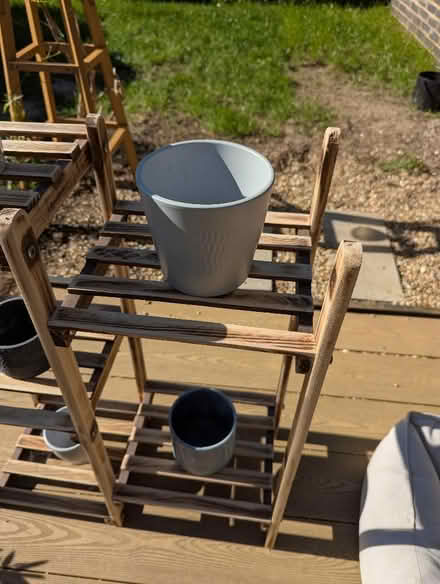 Photo of free 5 Layer wooden Plant Stand with grey pots (Grangeway area NN10) #3