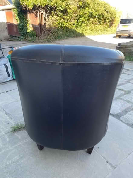 Photo of free Brown leather tub chair and cushion (Within Fields HX3) #3