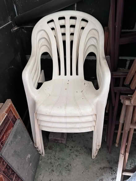 Photo of free Four White Plastic Garden Chairs (Crowborough TN6) #1