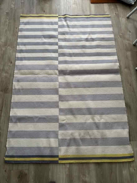 Photo of free Grey & stone colour stripey rug/matt with yellow detail (Chichester PO19) #1