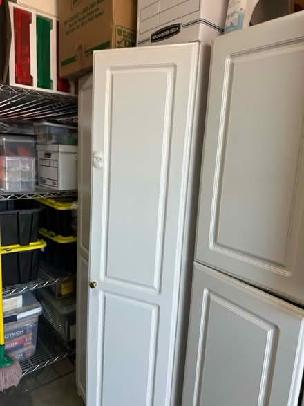 Photo of free 2 White Fiberboard Cupboards (Campbell Storage) #3