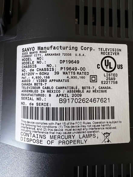 Photo of free Sanyo TV Receiver -18x11 frame (Montclair) #2