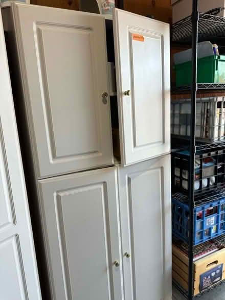 Photo of free 2 White Fiberboard Cupboards (Campbell Storage) #2