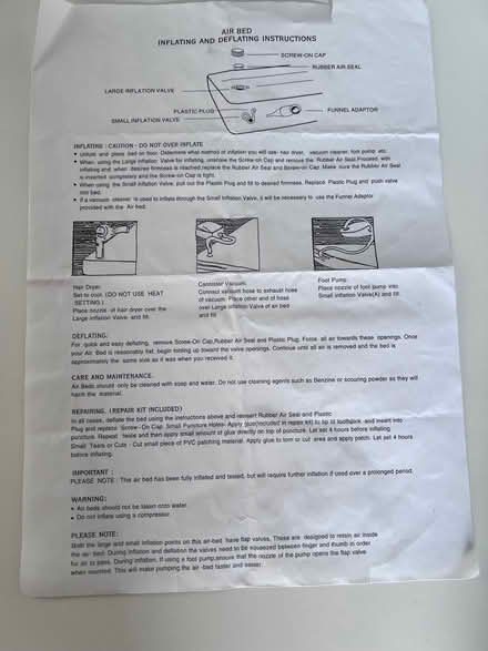 Photo of free Air mattress with instructions and repair kit (Freehold LA1) #2
