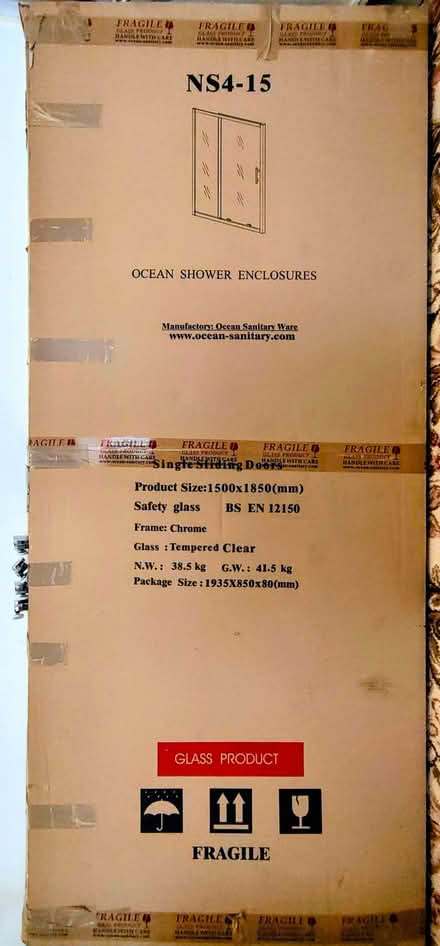 Photo of free new sliding shower door 1500mm x 1850mm tempered glass (Sparkbrook B11) #1