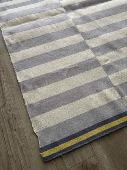 Photo of free Grey & stone colour stripey rug/matt with yellow detail (Chichester PO19) #2