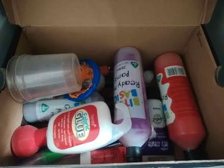 Photo of free Box of ready mix paints and glues (PA2) #1