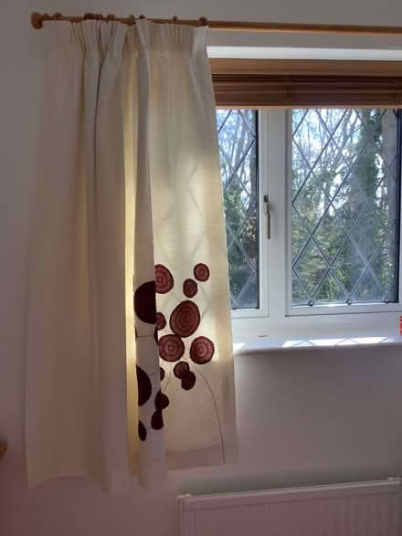 Photo of free Pair of Cream Lined Curtains with Applique Pattern (Dane Mead RG24) #2