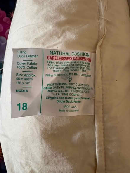 Photo of free 2 feather cushions. Unused (Scarborough YO12) #2