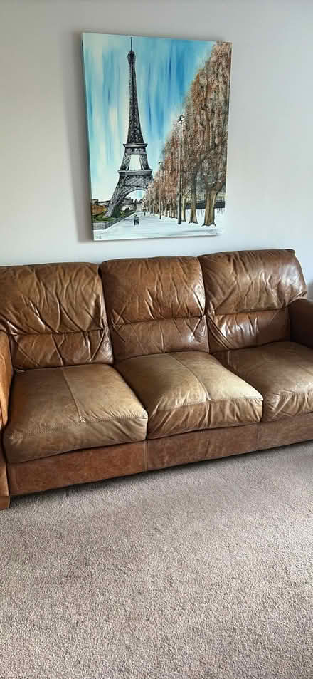 Photo of free 2 and 3 Seater Brown Leather Sofas (Heath Hayes WS12) #1