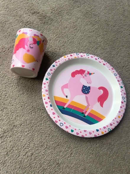 Photo of free Kids unicorn plate and cup set (Bisley Woking GU24) #1
