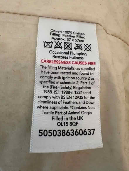 Photo of free Large Feather cushion unused (Scarborough YO12) #2