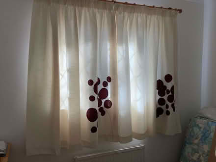 Photo of free Pair of Cream Lined Curtains with Applique Pattern (Dane Mead RG24) #1