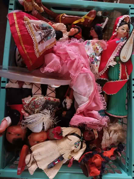 Photo of free Basket of vintage souvenir costume dolls (Walnut Tree MK7) #1