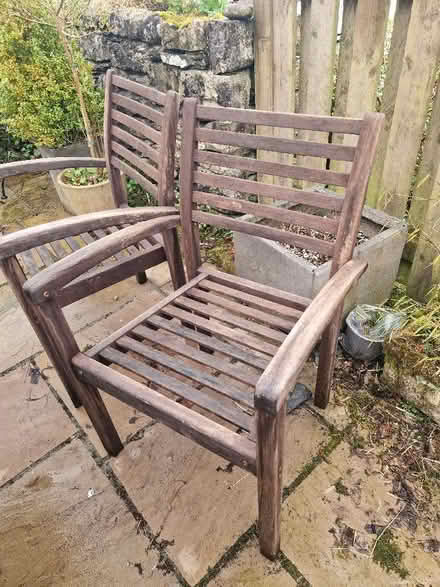 Photo of free 6 wooden garden chairs (Old Hutton LA8) #1