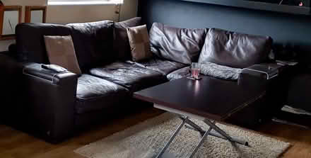 Photo of free Dark Brown leather corner sofa (Emlyn Gardens W3) #1