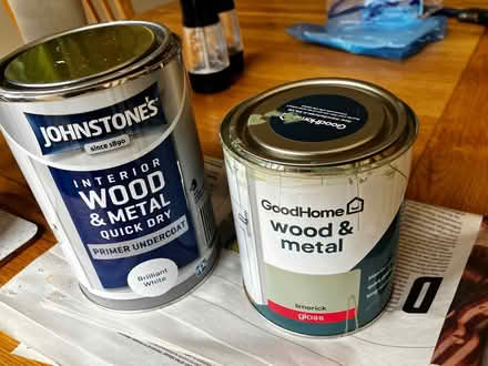 Photo of free Pale green paint, white primer, tube of wood filler (Craigleith EH4) #1