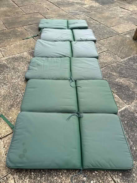 Photo of free 6 x outdoor chair seat cushions - green (Barton OX3) #1