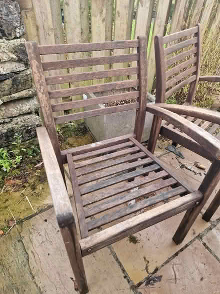 Photo of free 6 wooden garden chairs (Old Hutton LA8) #2