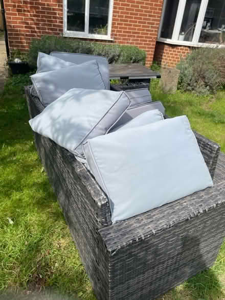 Photo of free Corner rattan sofa table & cushions (Maidstone ME15) #1